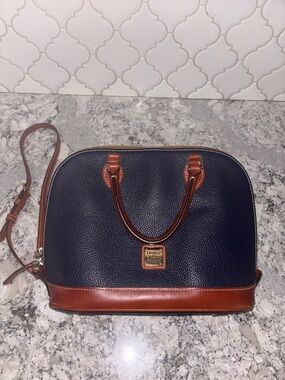 Dooney & Bourke Handbag Zip Dome Satchel Black Brown Saffiano Pebbled Leather